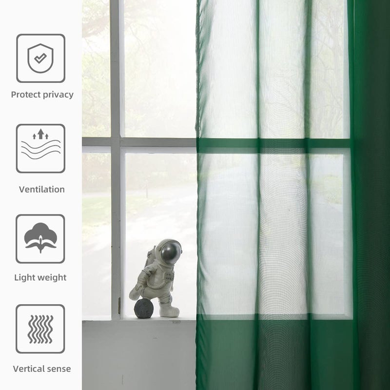 youleyar Solid Sheer Rod Pocket Curtain Voile Draperies 2 Panels White Beige Black Grey Coffee 52 Inch Width 63 Inch Long 1 Pair for Kitchen Bedroom Children Living Room Yard (Foliage Green,52Wx63L) - Image 5